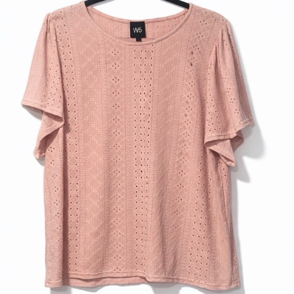 W5 Blush Pink Eyelet Lace Blouse XL NWT Lightweight Feminine Top